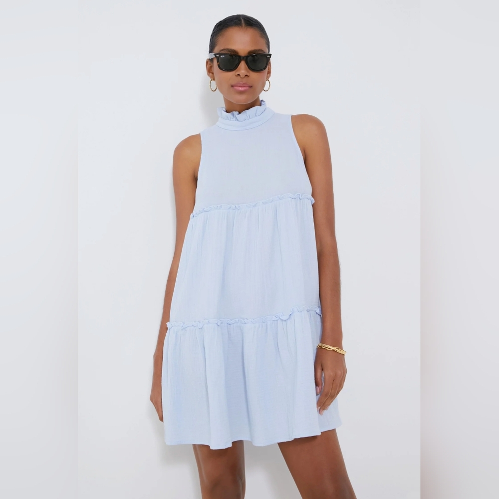 Pomander Place Blue Sleeveless Halter Mini Dress